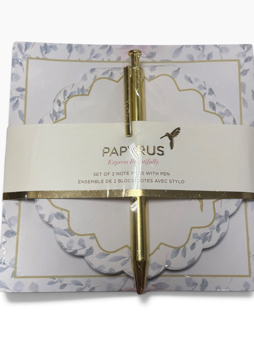 Papyrus Set of 2 Floral Note Pads with Gold Pen – New Sealed